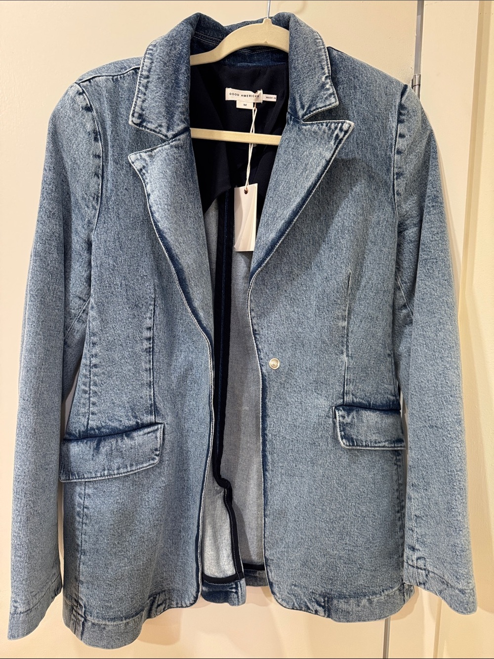 Good American Light Blue Denim Blazer Jacket